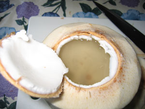 Drink young (or Thai) coconut water fresh. 
